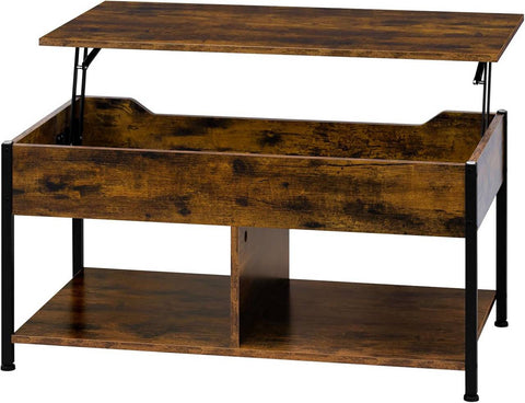 Rootz Adjustable Height Coffee Table - Lift-Top Table - Convertible Desk - Brown - Multi-Storage Design - 90x45-60x50-73cm