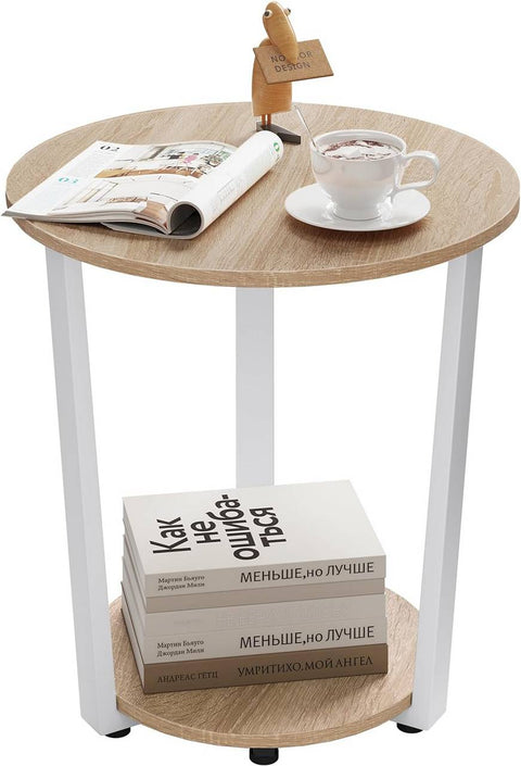 Rootz Round Side Table with 2 Shelves - Small Sofa Table - Open Design - Metal Frame - E1 Wood Material - 50cm x 53cm x 50cm