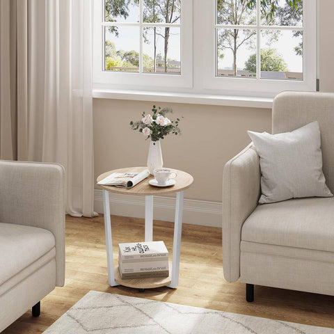 Rootz Round Side Table with 2 Shelves - Small Sofa Table - Open Design - Metal Frame - E1 Wood Material - 50cm x 53cm x 50cm