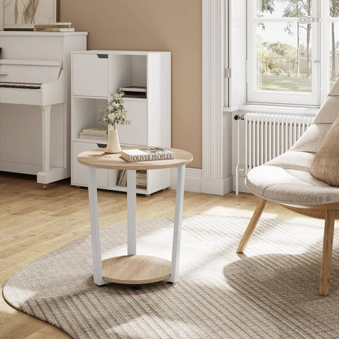 Rootz Round Side Table with 2 Shelves - Small Sofa Table - Open Design - Metal Frame - E1 Wood Material - 50cm x 53cm x 50cm