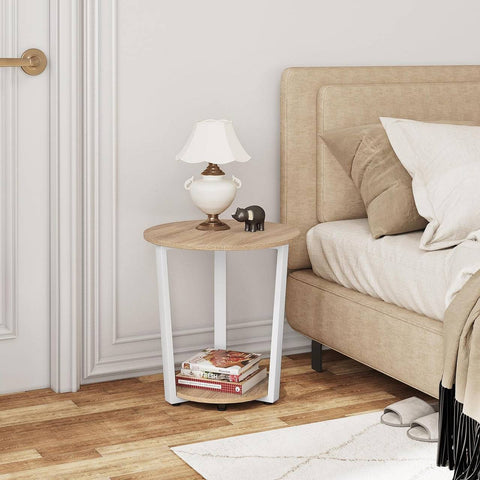 Rootz Round Side Table with 2 Shelves - Small Sofa Table - Open Design - Metal Frame - E1 Wood Material - 50cm x 53cm x 50cm