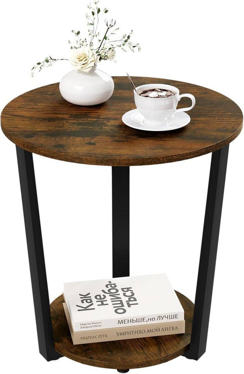 Rootz Round Side Table - Sofa Table - End Table - 2 Shelf Storage - Solid & Sturdy - 50cm x 53cm x 50cm