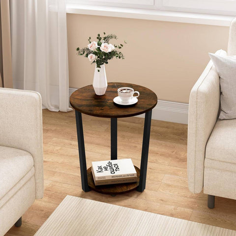 Rootz Round Side Table - Sofa Table - End Table - 2 Shelf Storage - Solid & Sturdy - 50cm x 53cm x 50cm