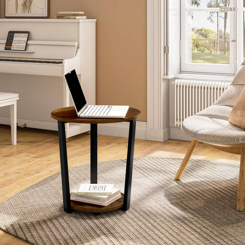Rootz Round Side Table - Sofa Table - End Table - 2 Shelf Storage - Solid & Sturdy - 50cm x 53cm x 50cm