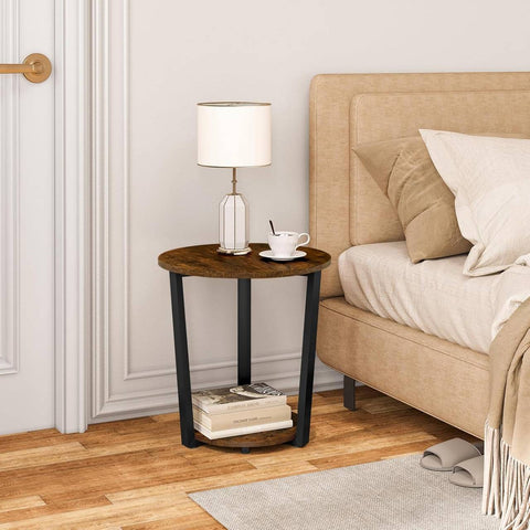 Rootz Round Side Table - Sofa Table - End Table - 2 Shelf Storage - Solid & Sturdy - 50cm x 53cm x 50cm