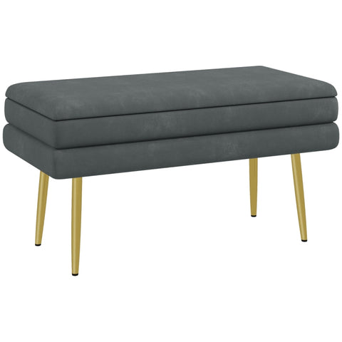 Rootz Upholstered Storage Bench - Accent Bench - Seating Bench - Modern Scandi Design - Ample Storage - Comfortable Seating - 79.5cm x 37.5cm x 43cm - Dark Gray