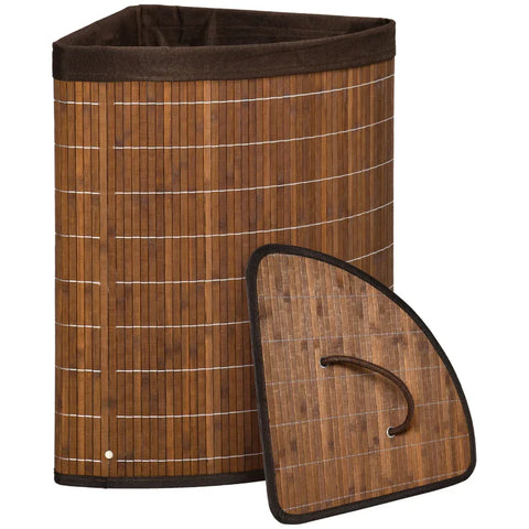 Rootz Laundry Basket - Laundry Hamper - 55l Capacity - Removable Lid - Bamboo - Polyester Blend - Brown - 38 cm x 38 cm x 57 cm