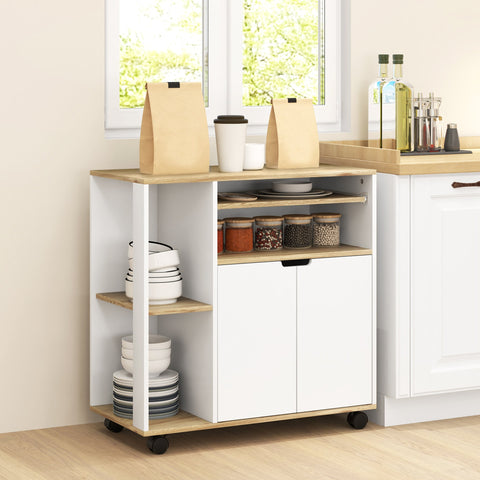 Rootz Rolling Kitchen Trolley - Mobile Cart - Kitchen Island - Adjustable Shelves - Ample Storage - 80x40x82 cm - White-Brown