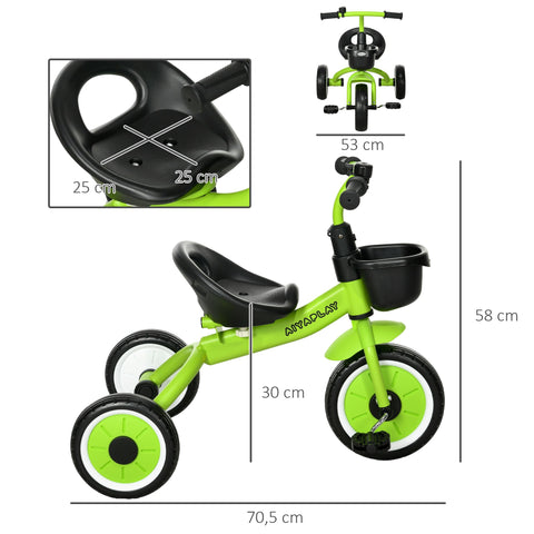 Rootz Tricycle for Children - Kids Trike - Toddler Bicycle - Adjustable Saddle Seat, Ergonomic Handlebar - 70.5cm x 53cm x 58cm - Green