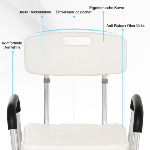 Rootz Shower Chair - Bath Stool - Shower Seat - Comfortable and Safe Sitting - Hygienic and Easy to Clean - Height Adjustable - 46.5cm x 54.2cm x 72.5-85cm