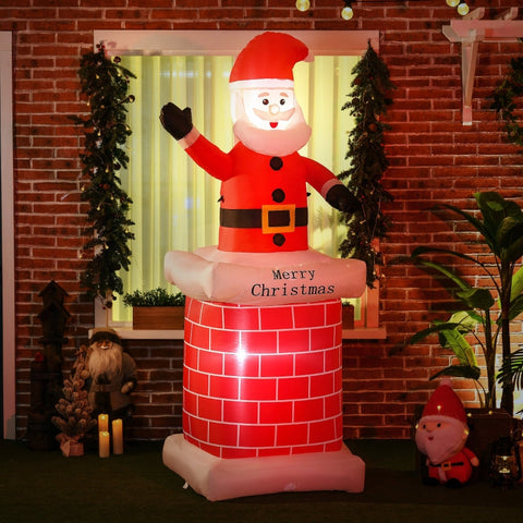 Rootz Inflatable Santa Claus with Chimney - Christmas Decoration - LED Lighted Santa - Festive Glow - Easy Setup - Weather-Resistant - 80cm x 70cm x 210cm