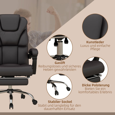 Rootz Massage Office Chair - Vibration Points - 8 Massage Modes - Faux Leather - 63cm x 57cm x 118-126cm