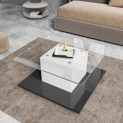 Rootz Modern Coffee Table - High-Gloss Surface - LED Light - Adjustable & Mobile - 80cm x 80cm x 40cm