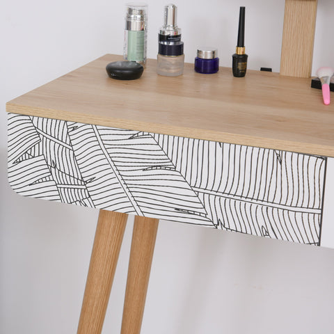 Rootz White+Brown Dressing Table - Vanity Table - Cosmetic Table - Large Drawer & Adjustable Mirror - 70cm x 39cm x 119-128cm