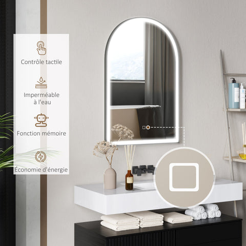 Rootz LED Bathroom Mirror - Wall Mounted - Arch Shape - Anti-Fog - 90cm x 3cm x 60cm - Touch Switch - Aluminum Frame
