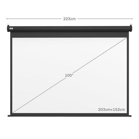 Rootz 100-Inch Beamer Canvas - Projection Screen - Home Cinema - Motorized - Black - 203cm x 152cm
