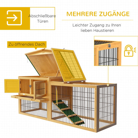 Rootz Winter-Proof 2 Level Rabbit Stable - Hutch & Run - Wooden Double-Sided - Easy Access & Clean - 150x52x68 cm