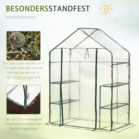 Rootz Walk-In Film Greenhouse - Garden Shed - Plant Shelter - Extend Growing Season - Convenient Shelving - Easy Access - 143cm x 73cm x 195cm - Metal, PVC