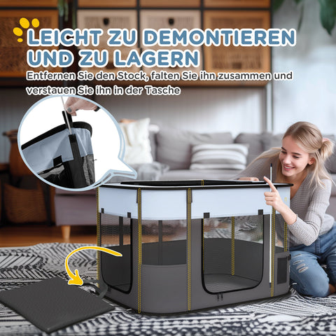 Rootz Foldable Pet Play Run - Puppy Playpen - Kitten Enclosure - Ventilated - 94x74x60cm - Portable with Storage Bag for Indoor/Outdoor Use