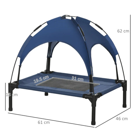 Rootz Pet Bed - Dog Bed - Outdoor Dog Bed with Canopy - Weather Resistant - Blue + Black - 61cm x 46cm x 62cm