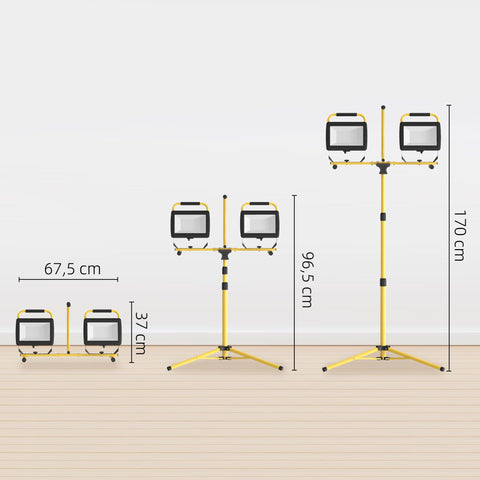 Rootz Construction Site Spotlight - Work Light - LED Lamp - 17000LM, IP65 Waterproof, 75cm x 62cm x 170cm