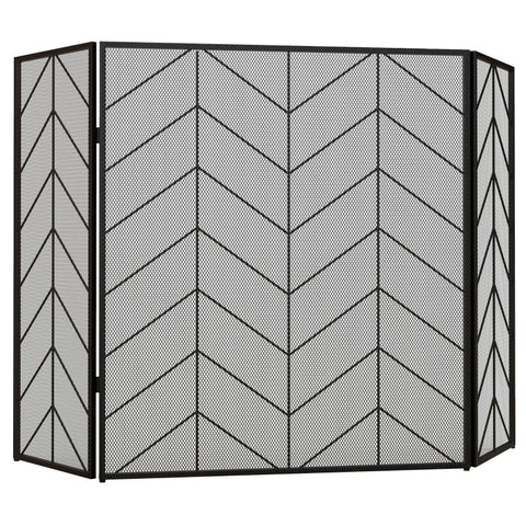 Rootz Fireplace Protection Grille - Fire Guard - Spark Protection Grid - Herringbone Pattern - Folding Panels - Powder-Coated Steel - 135cm x 1.2cm x 85cm