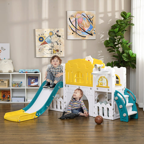 Rootz Toddler Slide - Indoor Slide - 7-in-1 Playset - Acceleration Zone - Bridge Walkway - Storage Baskets - 178L x 177W x 99H cm