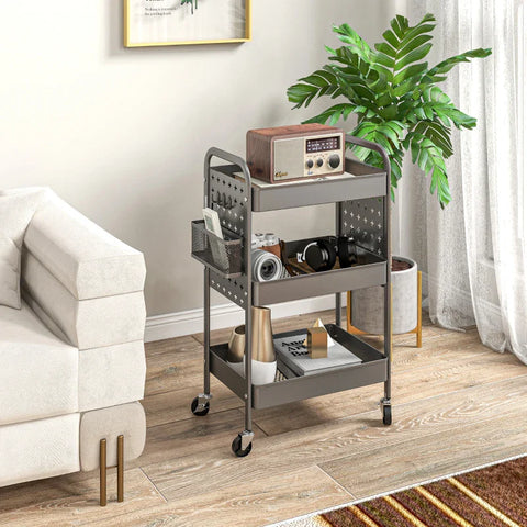 Rootz Multi-purpose Trolley - Kitchen Trolley - 3 Shelves - 4 Wheels - Gray - 53.5 cm x 30.5 cm x 75 cm