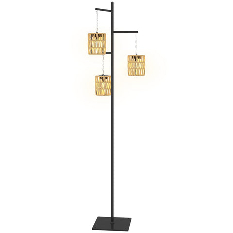 Rootz Solar Floor Lamp - Rattan Solar Lamps - Boho-Style Lights - Auto On/Off - IP44 Waterproof - 45x45x178cm