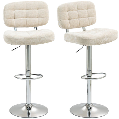 Rootz 2 Piece Set Bar Stools - Kitchen Chairs - Height Adjustable - 360° Swivel - Steel Frame - 51b x 45t x 94-115H cm - Brown