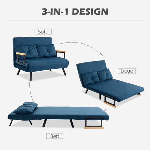 Rootz 2-Seater Velvet Sofa Bed - Convertible Couch - Sleeper Sofa - Adjustable Backrest - Enhanced Comfort - 102cm x 73cm x 81cm - Steel Frame