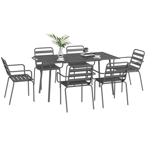 Rootz 7 Piece Garden Furniture Set - Outdoor Dining Set - Metal Patio Furniture - Stackable & Space-Saving - Table 150x80x74cm, Chairs 51x58x78cm