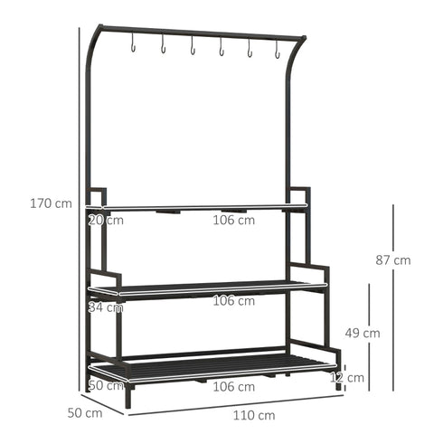 Rootz 3 Tier Flower Stand - Plant Display Shelf - Garden Plant Rack - Indoor & Outdoor - Metal Frame - 170H x 110L x 50W cm - Black
