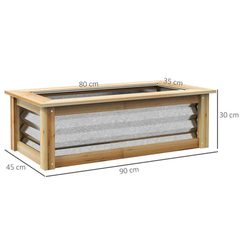 Rootz Verhoogd Bed - Zelflozend - Open Bodem - Metaal + Hout - Kas &amp; Tuinieren - Naturel + Zilver - 90 x 45 x 30cm