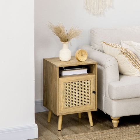 Rootz Bedside Table - Nightstand - Side Table - Ample Storage - 39cm x 35cm x 60cm - Natural Rattan Elements, Viennese Weave
