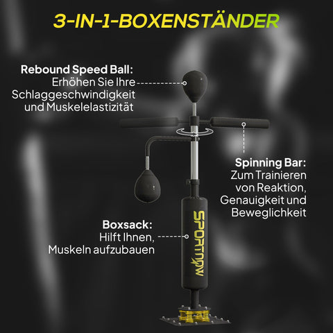 Rootz Boxing Stand - Punching Station - Fitness Trainer - Height Adjustable - Steel Frame - 107 x 36 x 140-205 cm - Black