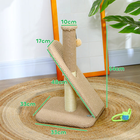 Rootz Cat Scratching Post - Claw Scratcher - Sisal Pole - Protects Furniture - 33x33x54cm - High Quality Chipboard with Play Ball