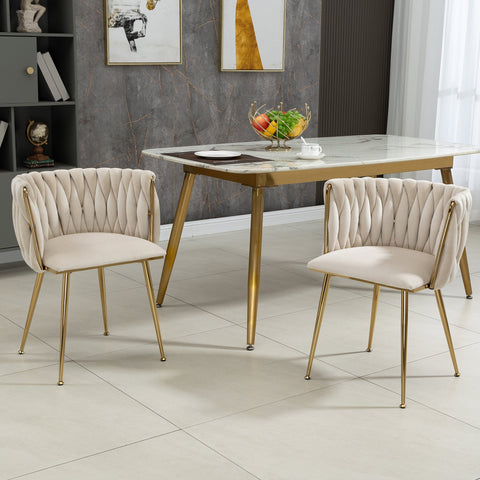 Rootz Set of 2 Velvet Dining Chairs - Upholstered Seating - Ivory White Chairs - Comfort Thick Padding - 54cm x 52cm x 72cm