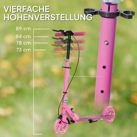 Rootz Children's Scooter - Double Brakes - Foldable Metal Kick Roller - Safe Rides - 73x36x73-89cm - For Ages 3-8 - Pink