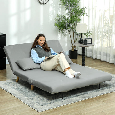 Rootz 2-Seater Sofa - Relax Sofa - Couch with Sleep Function - Velvet Optics, Incl. 2 Pillows, 130 x 78 x 79 cm, Grey