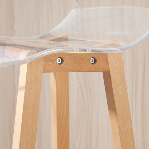 Rootz Set of 2 Contemporary Bar Stools - High Stools - Kitchen Chairs - Acrylic Seat & Footrests - 39W x 44D x 78H cm