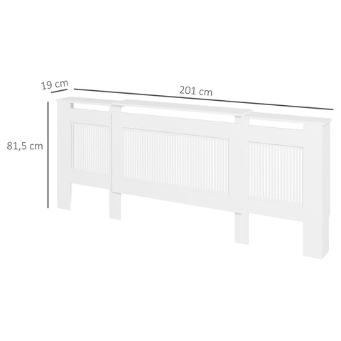 Rootz Radiator Cladding - Heating Cover - Shield - Optimal Heat Flow - Adjustable 125-201cm x 19cm x 81.5cm - MDF White Finish