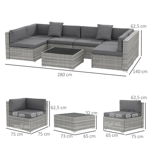Rootz 7-Piece Modular Garden Furniture Set - Patio Set - Outdoor Lounge - High Comfort - 75x65x62.5cm Sofa, Grey
