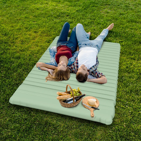 Rootz Air Mattress - Including Air Pump - Camping Mattress - 1 Pillow - Waterproof - Durable Material - Carry Bag - 40D Nylon TPU - Green - 200L x 135W x 10H cm