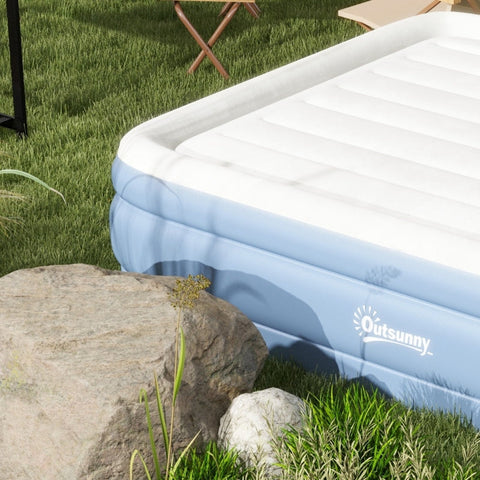 Rootz 2 Person Inflatable Camping Mattress - Air Bed - Blow-Up Mattress - Built-in Pump - Carry Bag - 203cm x 152cm x 46cm - Light Blue - Optimal Body Support - Quick Inflation - Compact and Portable