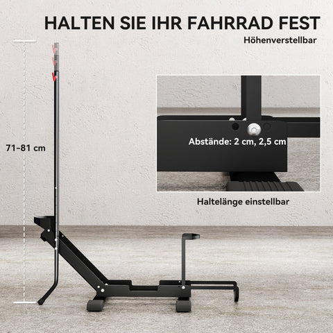 Rootz Bike Rack Steel Bicycle Holder - Cycle Stand - Bike Storage - Adjustable Width - 75 x 41 x 81 cm - Black