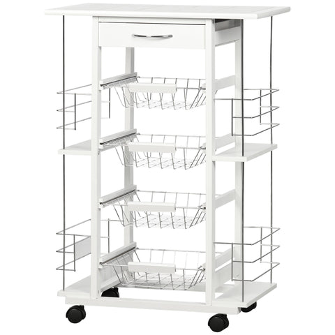 Rootz Serving Cart - Kitchen Cart - Storage Trolley - Multi-Storage - 57L x 37W x 83H cm Pine Wood & Tile