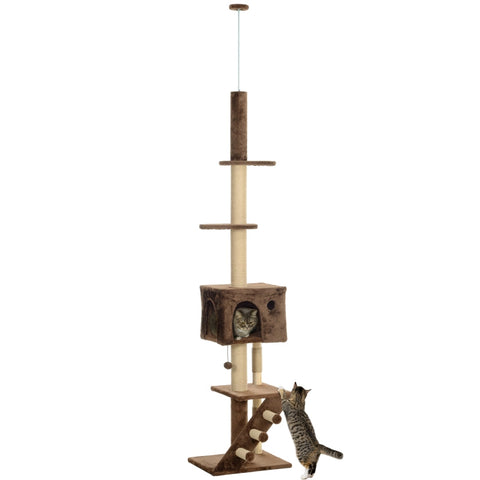 Rootz Floor-to-Ceiling Cat Tree - Cat Condo - Scratching Post - Space-Saving Design - Adjustable 225-265cm - 48L x 40W cm Base