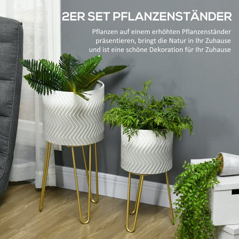 Rootz Set of 2 Flower Stands - Plant Stands - Decorative Plant Holders - Metal Frame - Stability - Unique Leg Design - Easy Assembly - Ø30 x 67H cm / Ø25 x 52H cm