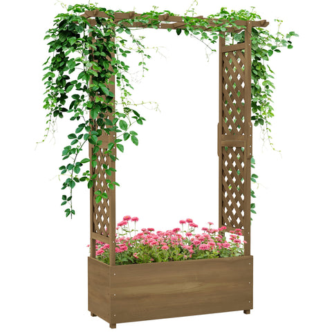 Rootz Rectangular Flower Box with Trellis - Planter Box - Garden Container - Drainage Holes - 112cm x 41cm x 180cm